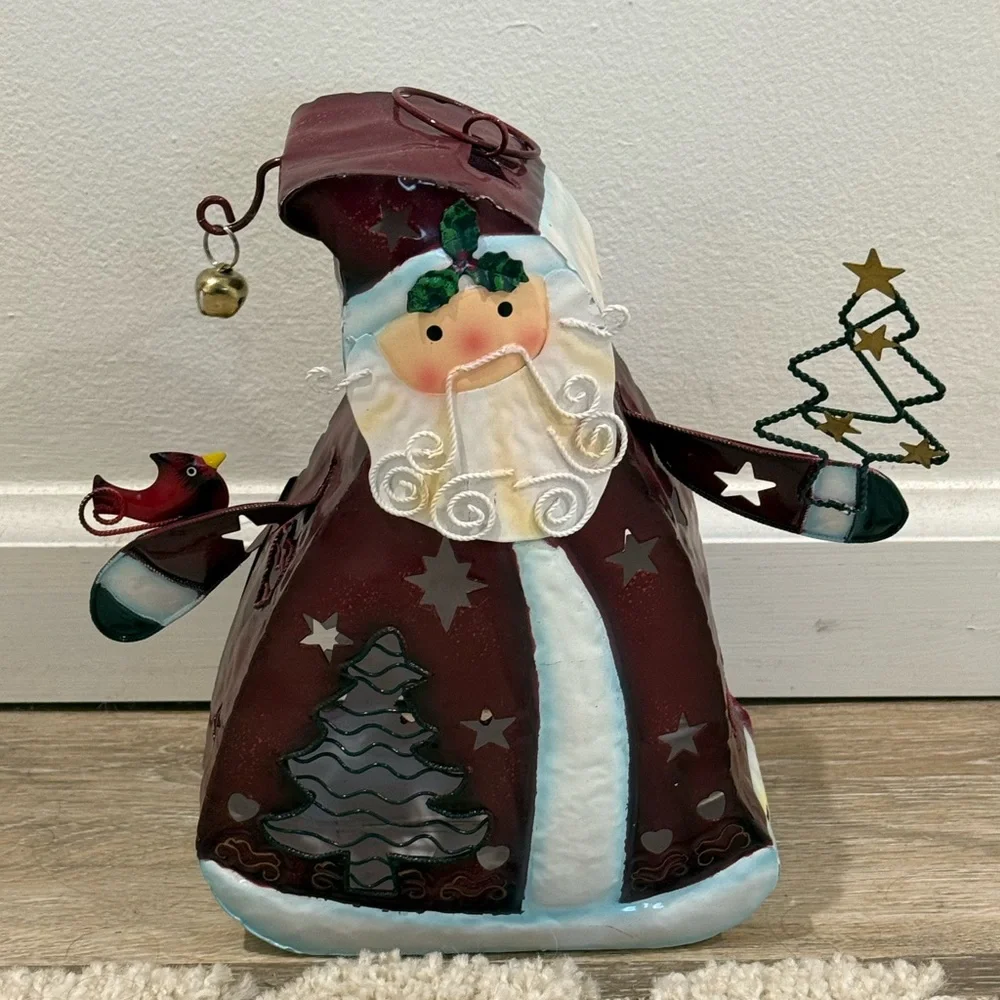 New Kohls Metal Santa Tealight Candle Holder Red Cardinal Star Cutouts